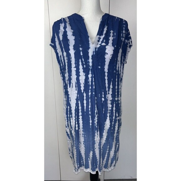 Sweet Magnolia Sz S Ombre Tie Dye V-Neck Short Sleeve Shift Shirt Dress Blue - Picture 2 of 6